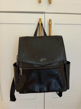 Freshly Picked Black Croc-Embossed Baby Backpack